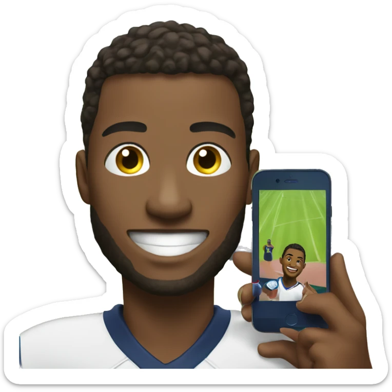 Sports star taking a selfie, holding a phone with a video playing of them on a field sticker