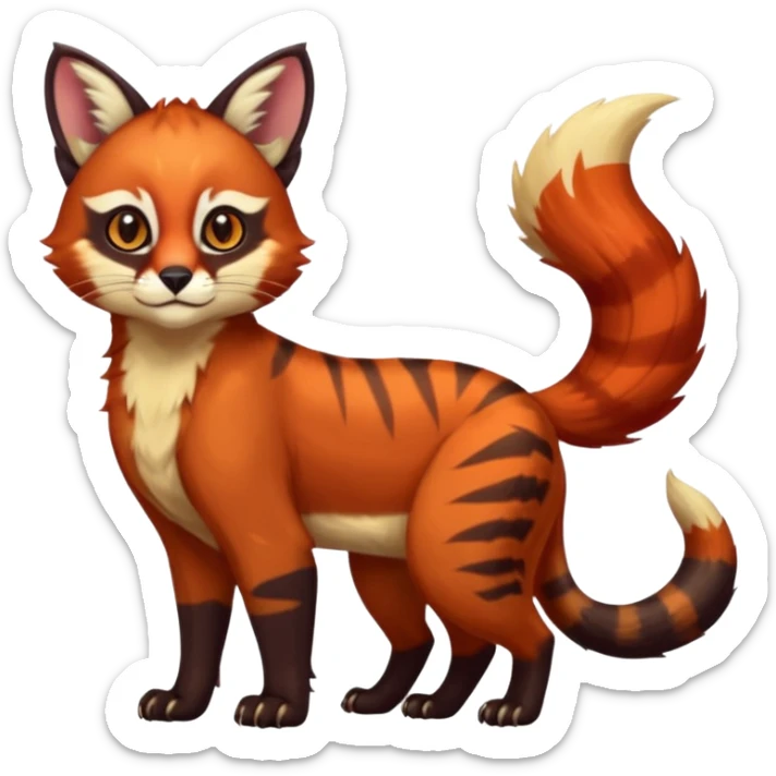 Colorful dark tropical exotic cute cool beautiful shiny beautiful fantasy-caracal-civet-genet-sergal-vernid-serval-Gryphon-Cacomistle-Trico-Red-Panda-oncilla-animal-Fakémon-hybrid-fursona (full body) sticker