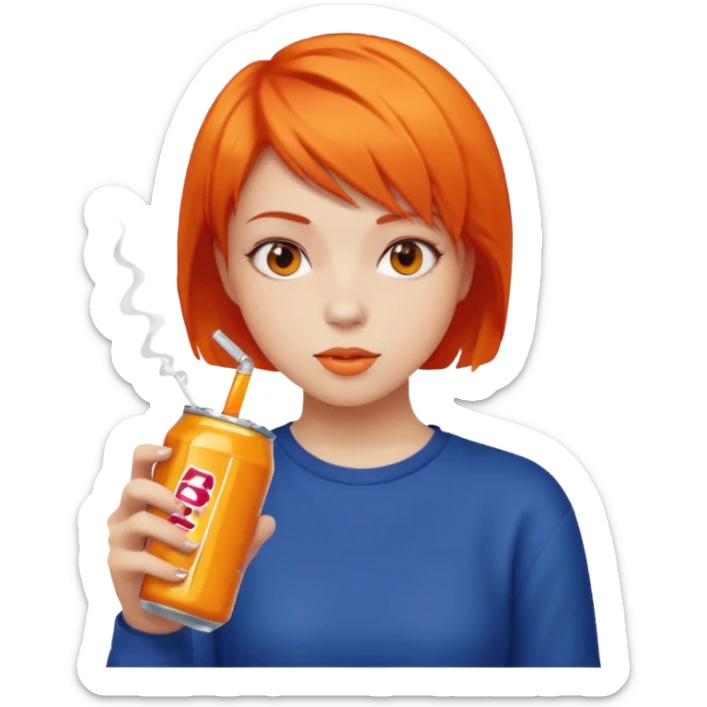 orange short hair girl sipping energy drink sticker