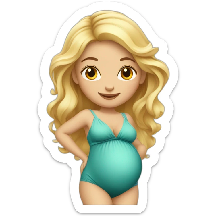 adorable pregnant blond full body women with beach-wave-hair sticker