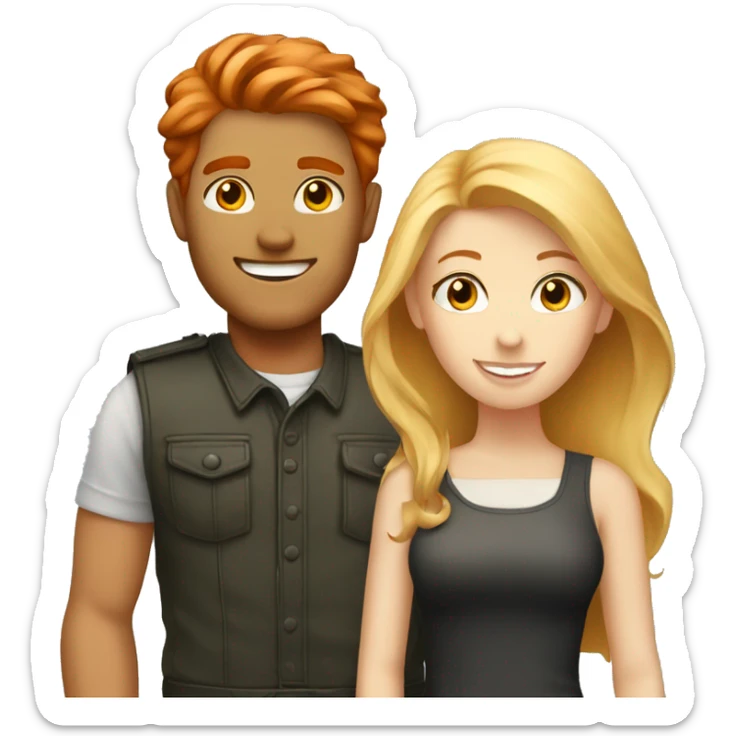 A red-haired girl and blonde-hair man loves  sticker