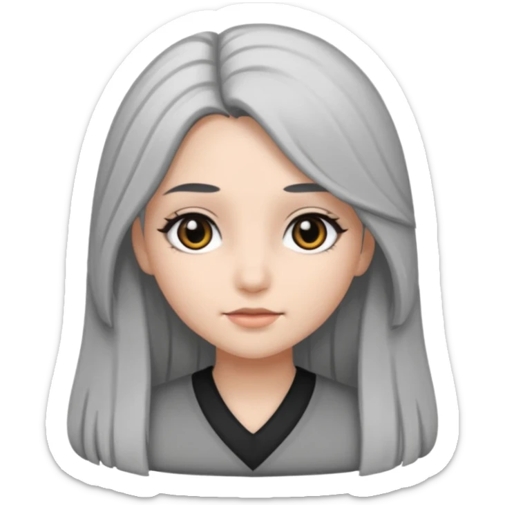 girl with black and gray hair and black eyes and long hair sticker