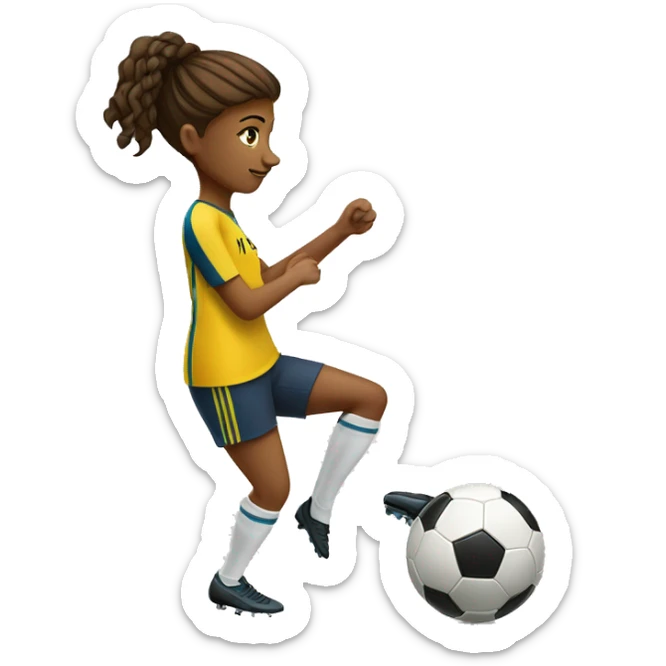 
a woman of about 22 years old dribbling the soccer ball with the outside edge of her left foot and looking to the left sticker