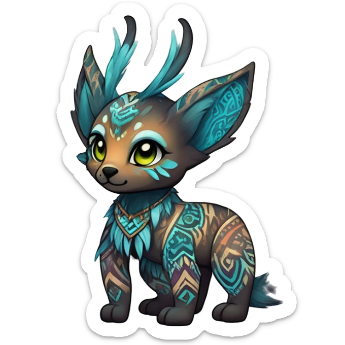cute Kawaii edgy ethereal shy epic tribal fantasy animal fursona Fionbri creature by griffsnuff & LiLaiRa & Falvie with exotic colors with intricate patterns full body sticker