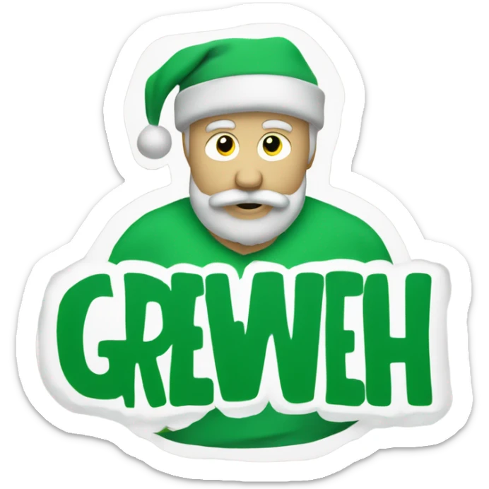 Santa wearing green t shirt. T s-shirt has words ‘Greenwich Health’ written in white letters  sticker