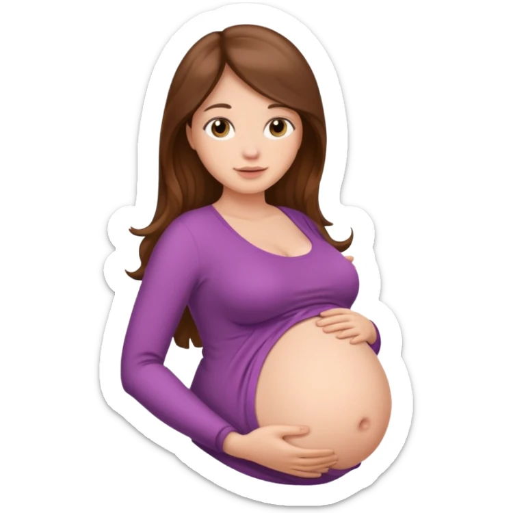 "Pregnant woman with her belly skin visible, with long brown hair and fair skin."
 sticker
