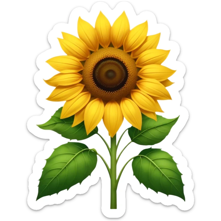 Cinematic Realistic Sunflower Emoji, Tall and bright, with a large, golden-yellow blossom facing the sun, its broad, textured petals surrounding a dark center. The sturdy green stalks and leaves frame the vibrant flower, while a gentle breeze causes the petals to sway. Soft glowing outline, capturing the essence of sunshine and warmth in a cheerful, towering sunflower! sticker