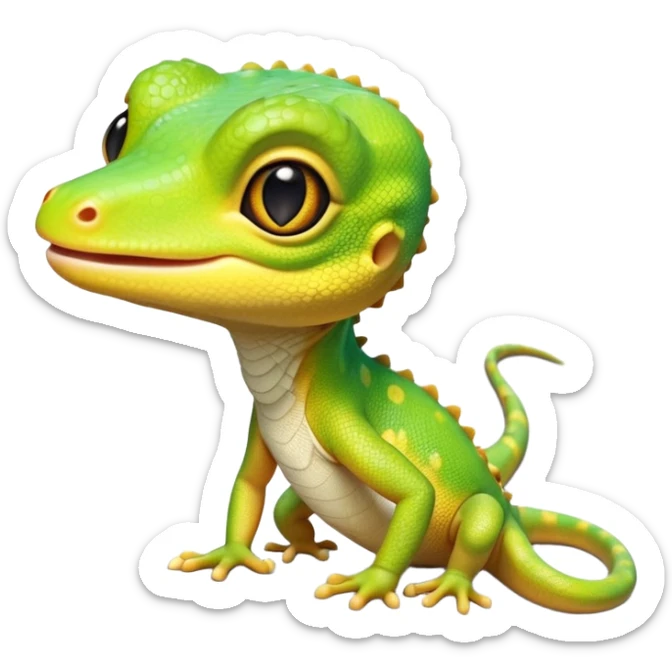 cinematic-cute-realistic gecko-portrait-emoji,-head-tilted-playfully-and-inquisitively,-featuring-a-small,-charming-body-with-smooth,-vividly-patterned-scales,-bright,-sparkling-eyes-and-delicate,-sticky-toe-pads,-simplified-yet-irresistibly-adorable sticker
