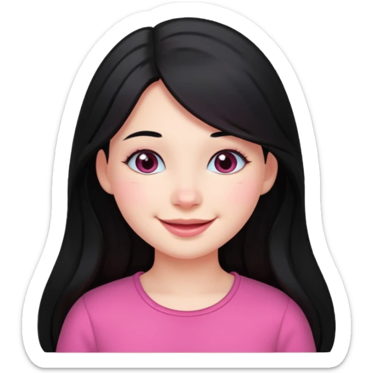 Clean girl long and black Hair and pink Cheek sticker