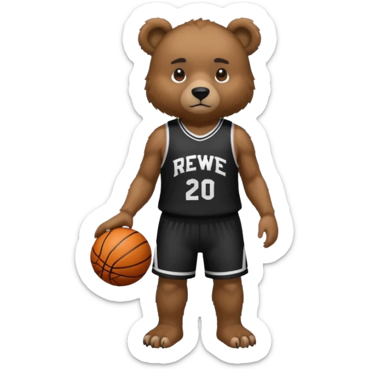 Bear with full body and wearing basketball black jersey that says RWE  sticker