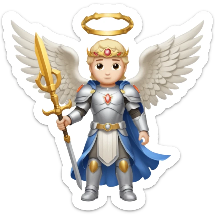 Michael the archangel is usually shown in emoji form as a brave, armored figure with a bright halo, wings, and a weapon. sticker