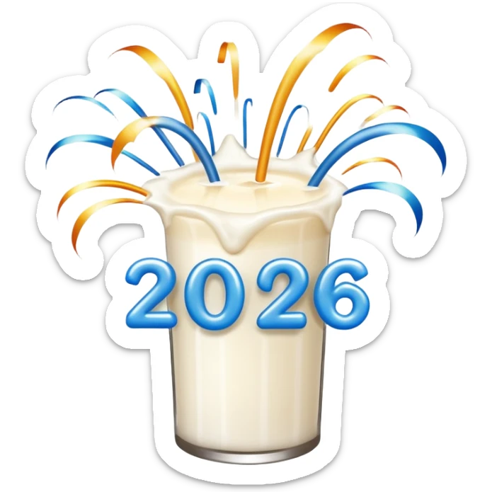 Fire works made of milk for the new year that say 2026 sticker