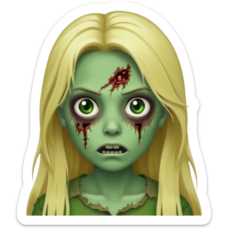 girl zombie with blonde long hair green skin and with no angry face sticker