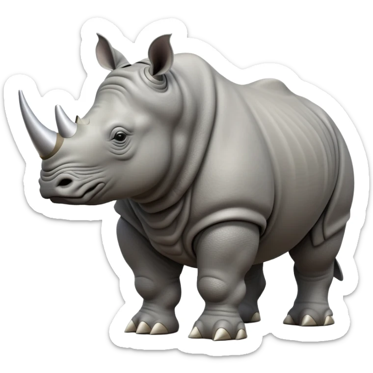 cinematic-rhino--full-body-standing-emoji,-massive-armored-body-poised-powerfully,-thick-horn-curving-slightly-forward,-head-tilted-dramatically,-rough-grey-hide-covered-in-dust,-simplified-yet-realistic-focused-features sticker