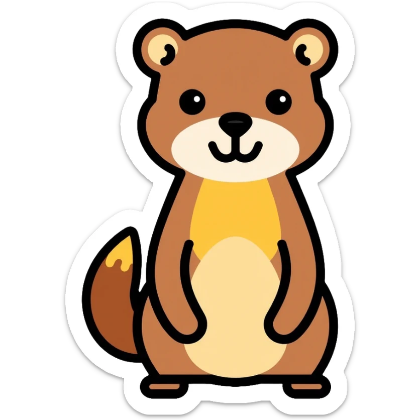 yellow-throated marten, siberian harza, small predatory mammal with yellowish throat and dark brown fur sticker