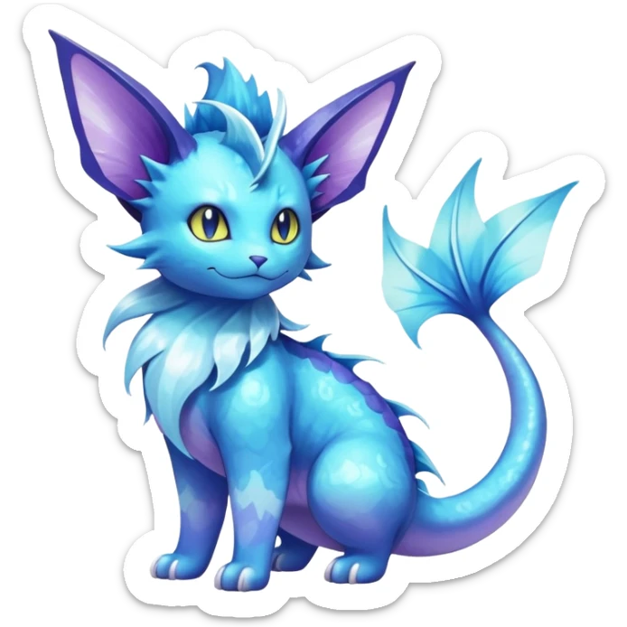 Elemental Exotic Colorful Fantasy Purrloin-Vaporeon-Pokémon-Fakémon-hybrid-creature (full body) sticker