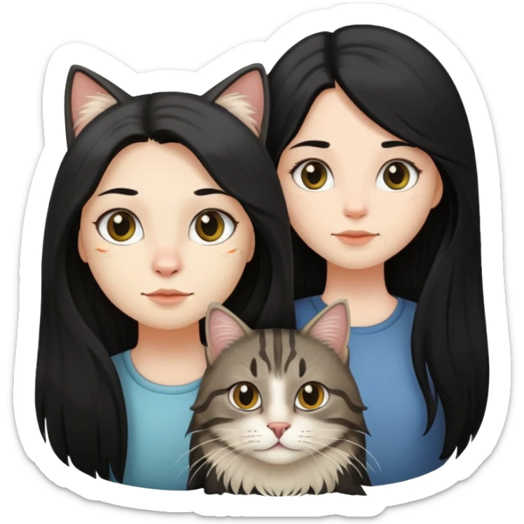 a long haired tabby cat and A girl with long black hair and an oval face  sticker