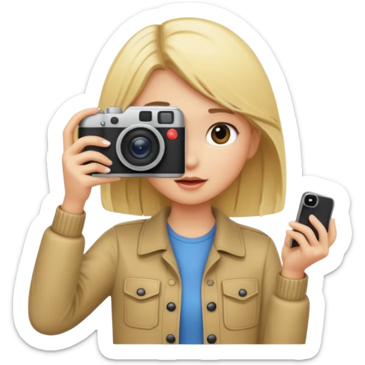 blonde girl photographer cartoon taking picture in middle of taking picture sticker