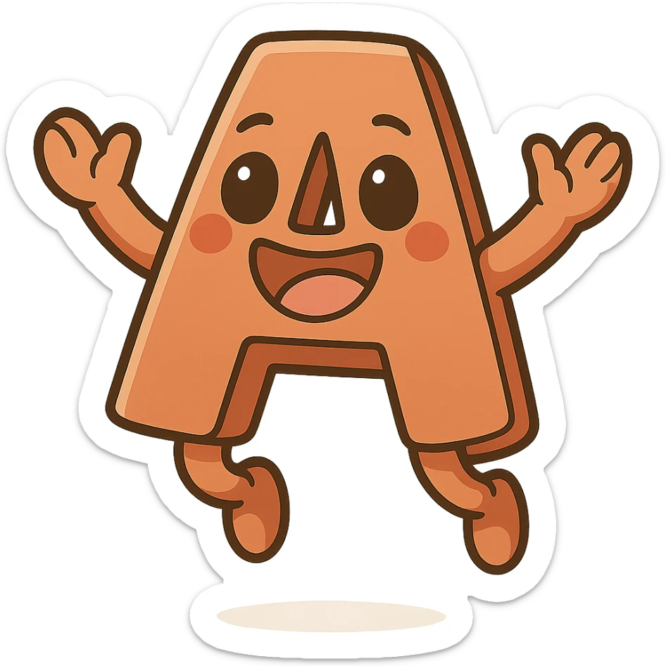 Add a jumping animation to the letter A, preserving the cartoonish style with bright colors and a transparent background. sticker
