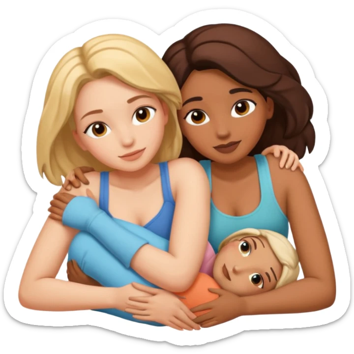 two women lying down full body on top of each other wrapped around each other  sticker