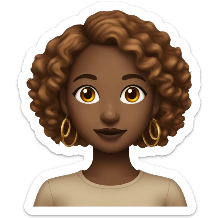 black girl with brown eyes and long coppers curly hair with a golden nose ring and gold hoop earrings sticker