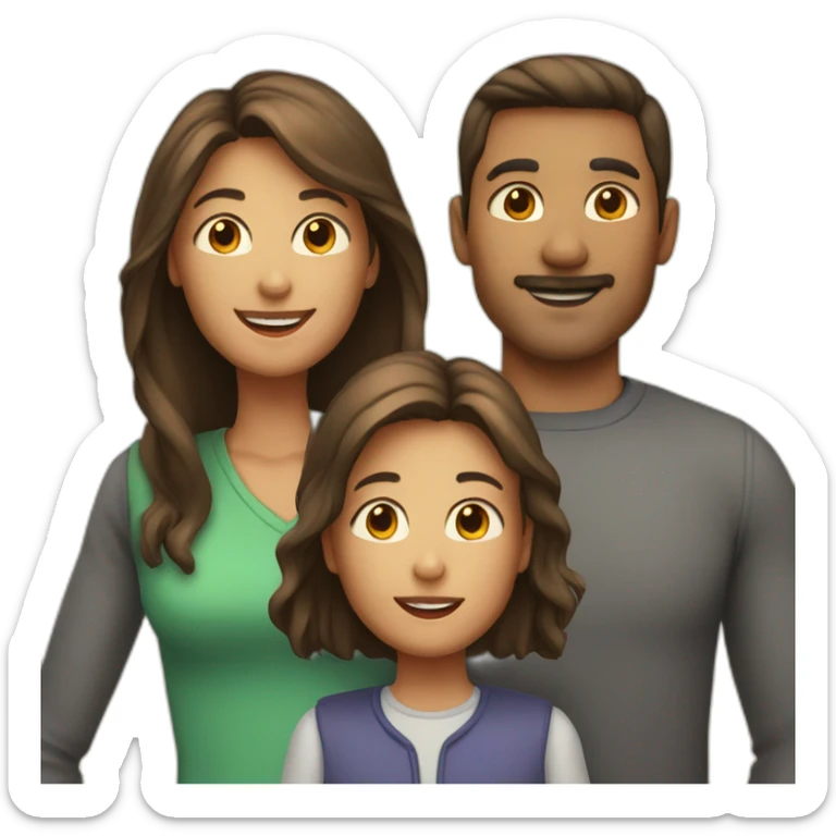  family, with man with short hair, woman with long hair, 12 year old boy and 5 year old girl sticker