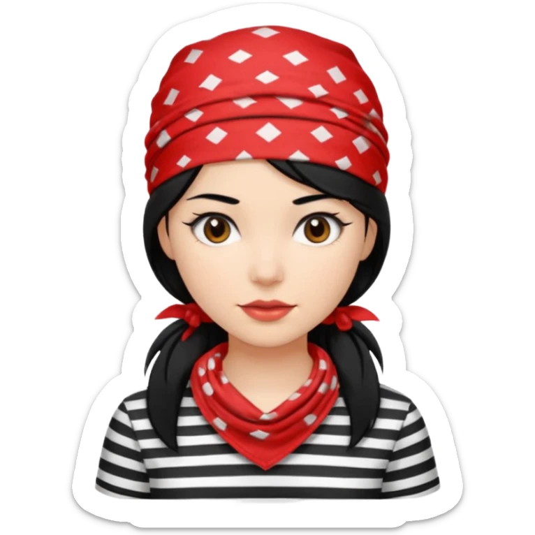 marinera de pelo negro piel blanca con camisa a rayas blanco y negro y pañuelo rojo sticker