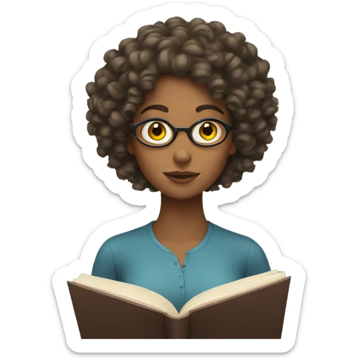woman with curly hair reading sticker