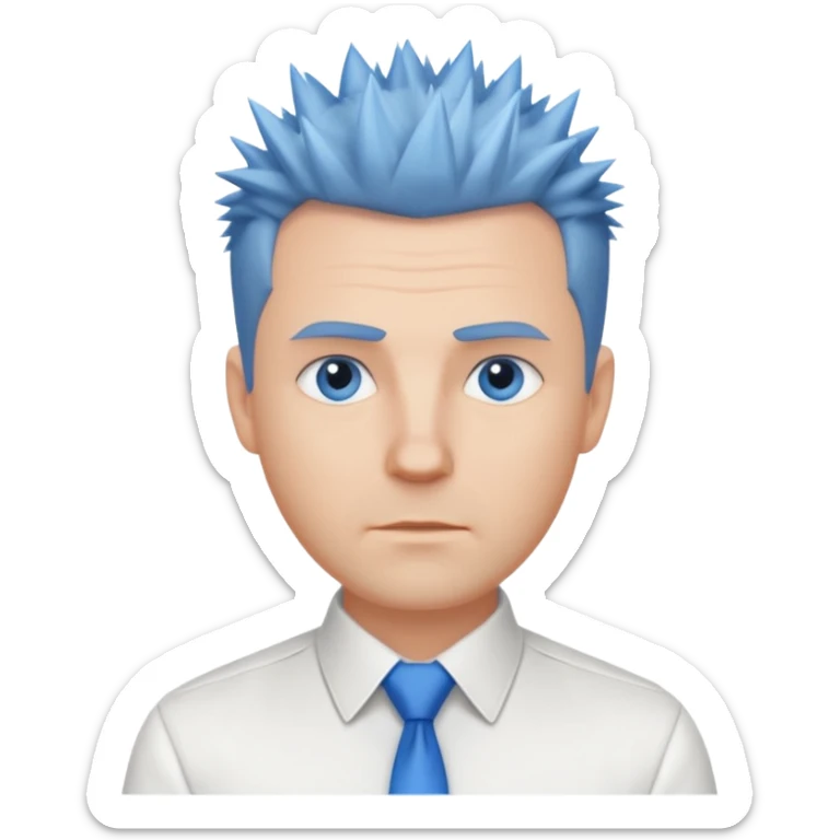 40 yr old white man short spike hair white dress shirt blue eyes no smile sticker