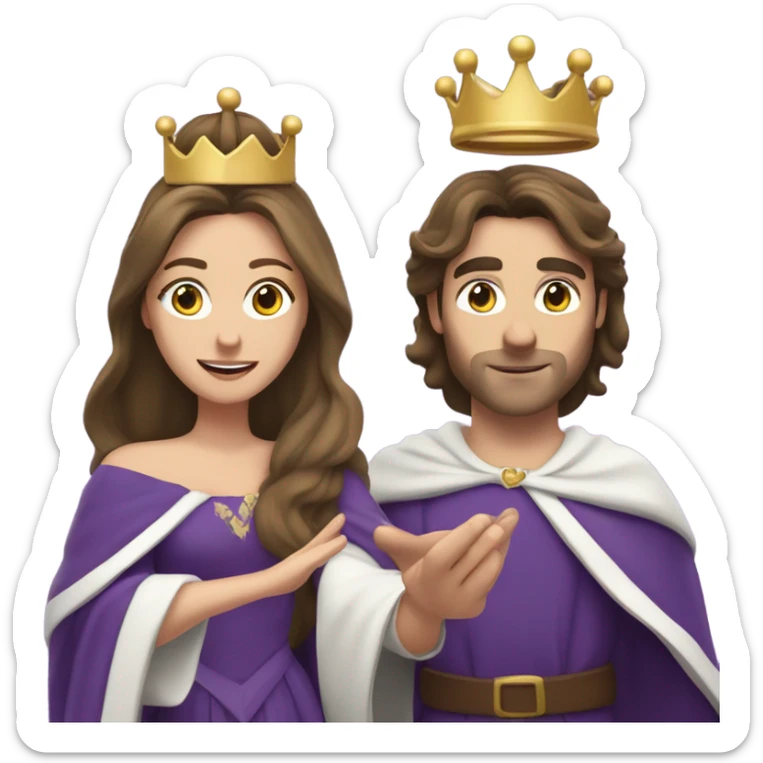 Caucasian long  brunette woman wearing formal royal purple robes and a crown who has thrown hearts to the man she adores  sticker