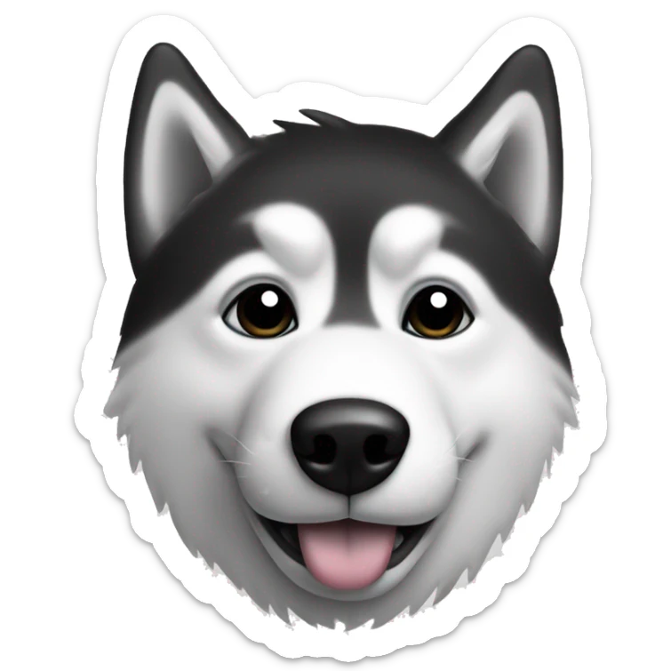 Emoji of a husky face in black and white, which has a trinoga in the middle of the pores to the top in the form of a hearth organ sticker