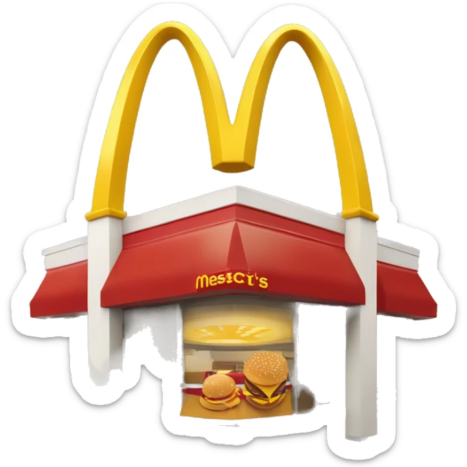 “McDonald’s store with the iconic golden arches, a red and yellow color scheme, and a simple, recognizable design that captures the essence of a fast food restaurant.” sticker