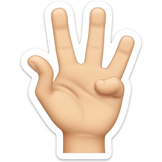 In one hand, the tips of the thumb, middle finger and ring finger are brought together and the index finger and little finger are lifted into the air.


 sticker
