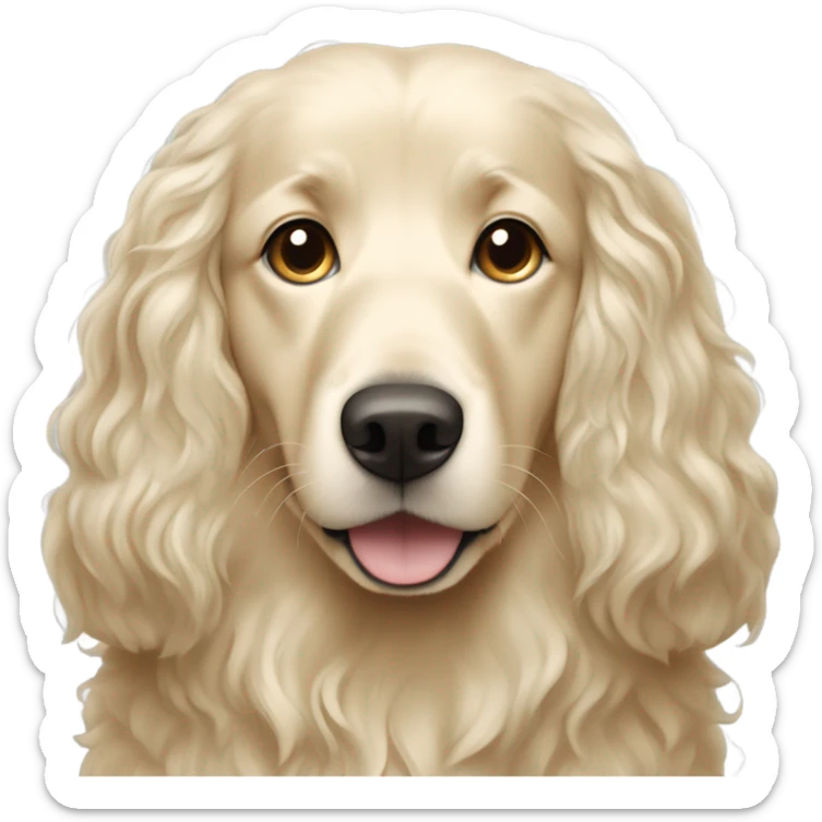  woman with long dark hair and English cream golden retriever curly haired dog sticker