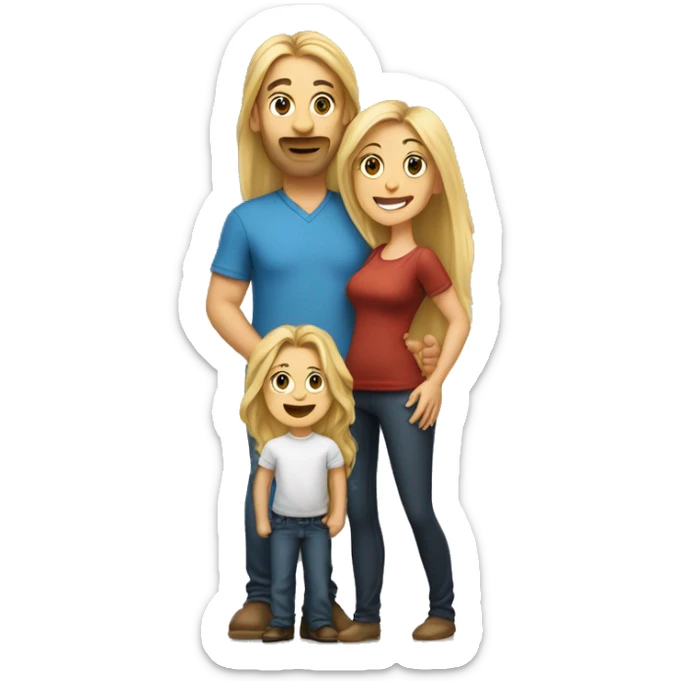 An emoji of a mother with long, flowing blonde hair standing confidently, next to her husband. In her arms, or in front of them, is a baby boy, representing a happy and loving family sticker