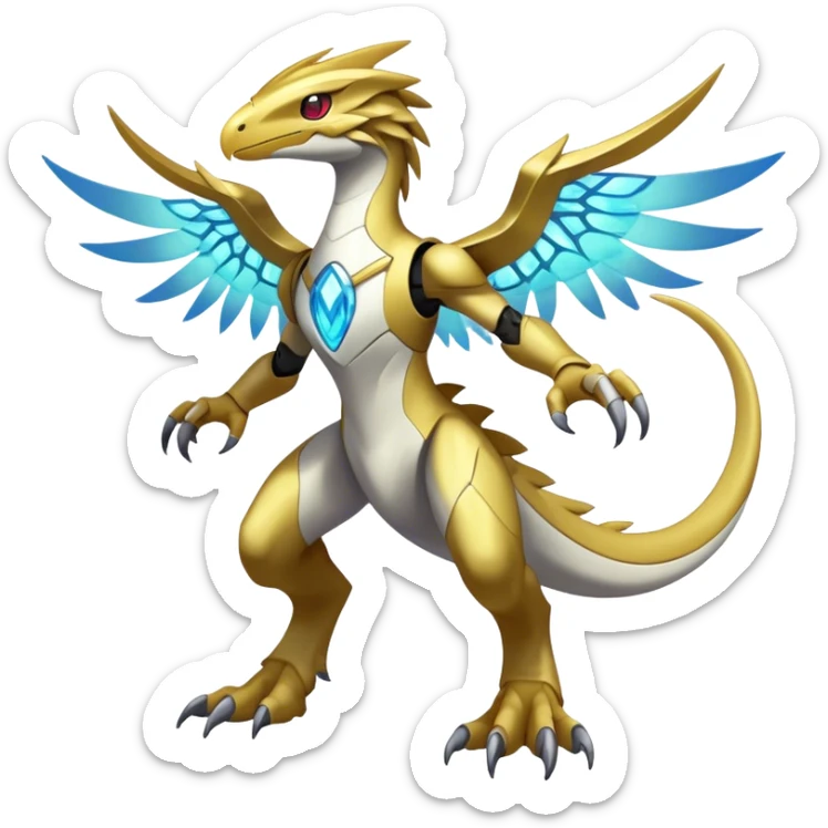 Shiny Futuristic Celestial Magical Ethereal Godly Divine Fakemon-Pokemon-Digimon-Spectrobes-Raptor-fusion, full body sticker