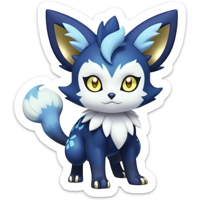 Shiny mExotic Colorfulj Excessive Mysterious Gothic Meowstic-Zorua-Noibat-Pokémon-Fakémon-hybrid-creature (full body) with pattern-markings with golden eyes sticker