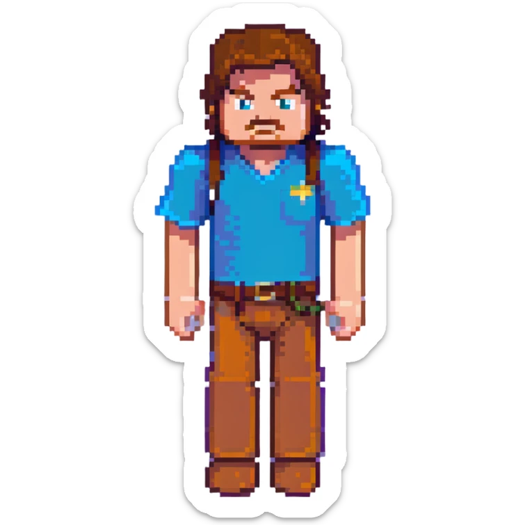 Jack Black as Minecraft Steve, blocky character with brown hair, blue shirt, and purple pants sticker