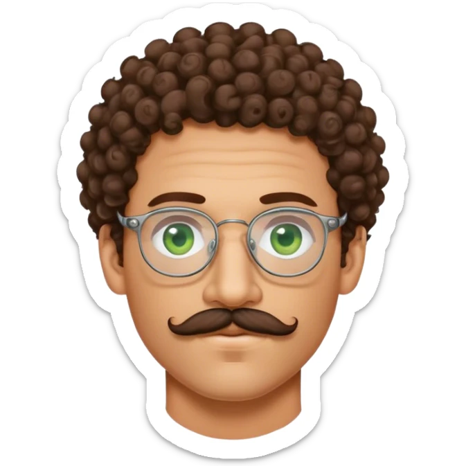sexy brunette and green eyed curly haired man with mustache with wire rimmed glasses sticker