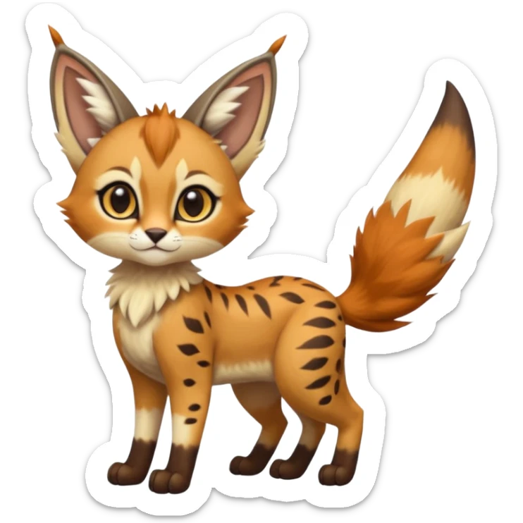 Big-eared big-eyed cute realistic animalistic feral digitigrade 4-legged anime-styled Meloetta-Caracal-Sergal-Serval-hybrid-fusion-creature-animal, full body sticker