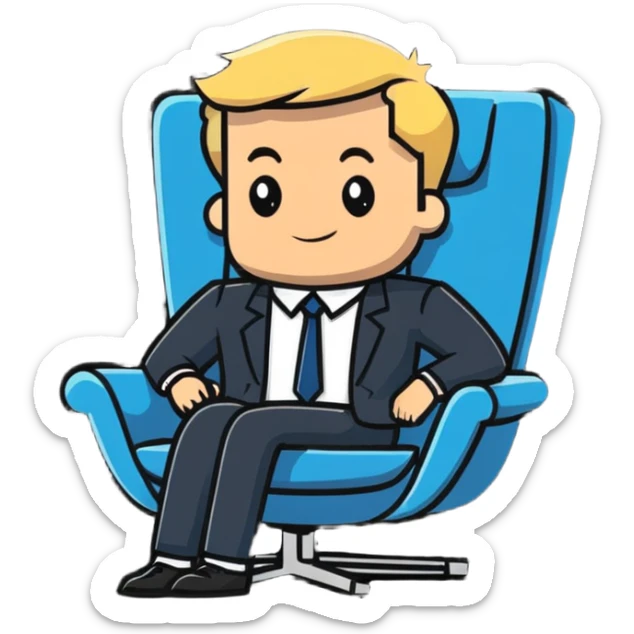 blonde business man in suit relaxing in chair at beach resort, vacation vibes sticker