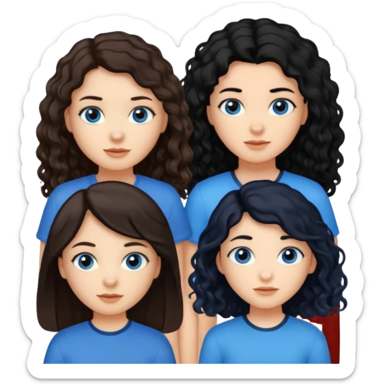 Algo de Disney y por detrás o delante pon a quatro chicas: una con el pelo largo rizado marrón , otra con el pelo muy corto negro, como un chico, otra con el pelo mediano liso marrón con ojos azulesy otra con el pelo negro largo liso . Es para el viaje sticker