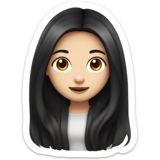 An emojis collection for a cute white girl with beautiful long black hair sticker
