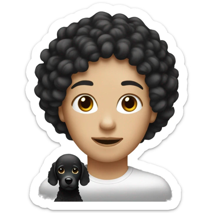 Can you make an emoji of a white woman with dark hair, a light black man and a cream poodle sticker
