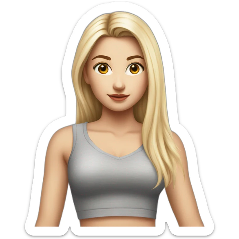 hyperrealist caucasian girl, long straight blonde hair, v-neck laced crop tanktop, grey tight mini skirt sticker
