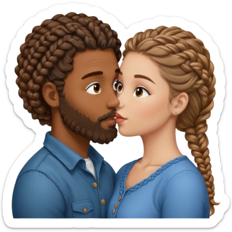 brown skinned man with braids and a beard kissing a white woman with curly brown hair  sticker