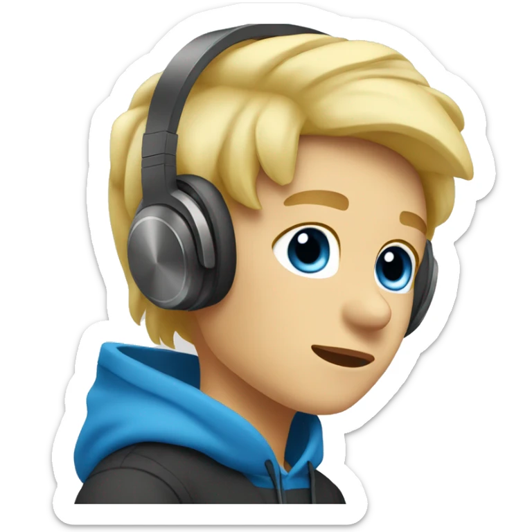 boy blue eyes blonde hair listen music with headphones sticker