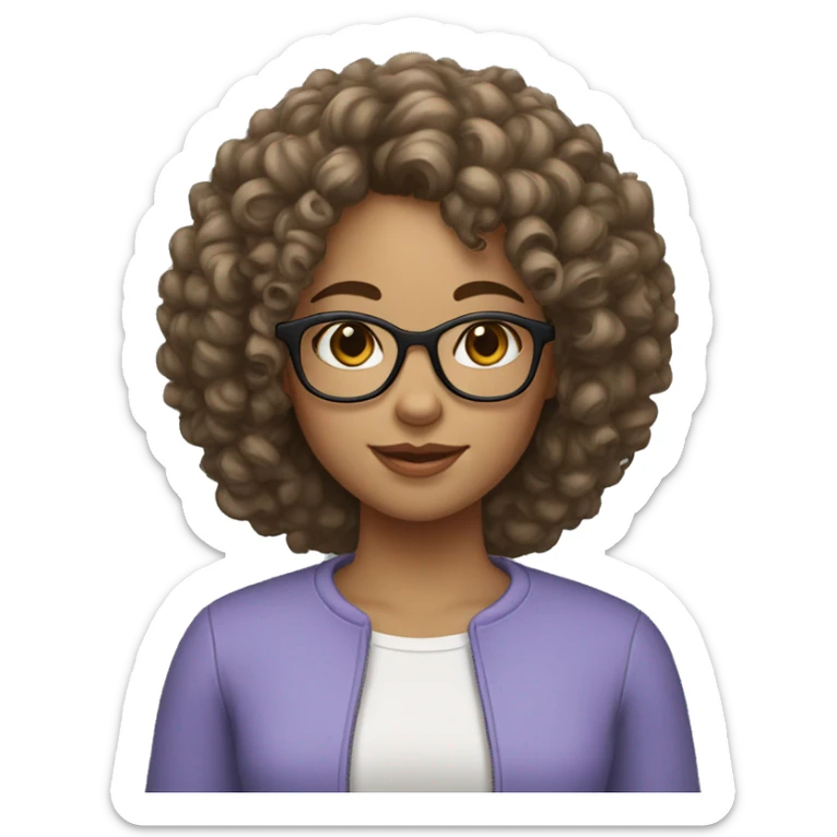 Girl with curly hair and glasses skin tone should be white and hairs should be black sticker