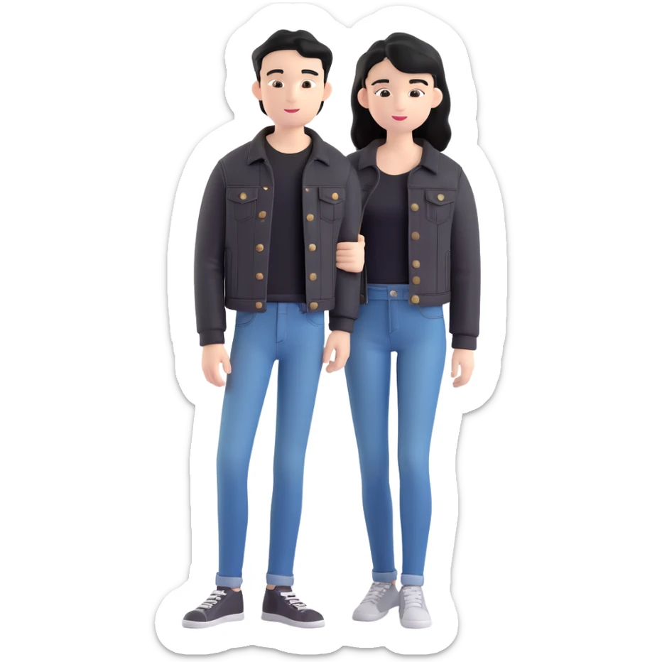 3D emoji Microsoft style, young man with black hair, wearing black t-shirt and black denim jacket, based on photo reference sticker