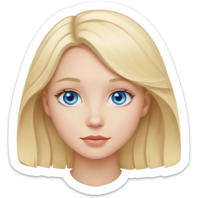 A pale girl with blue eyes and blonde slightly wavy hair sticker